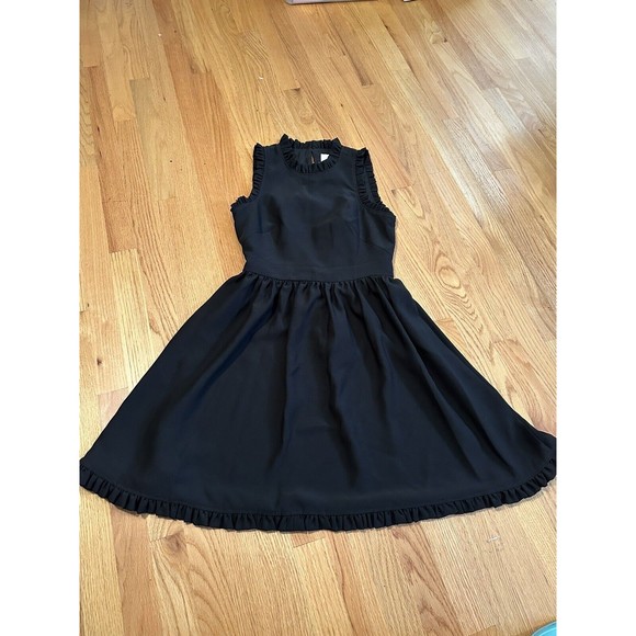 KATE SPADE Black Ruffle Round Neck Dress Fit and Flare Women Size 2 NWT $298 - Picture 1 of 12